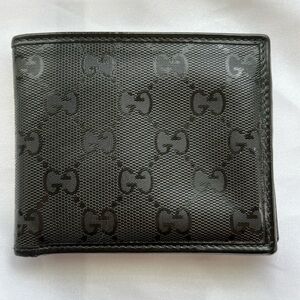 Gucci Guccissima Black Leather Bifold Wallet GG Monogram Men’s Wallet With Box.